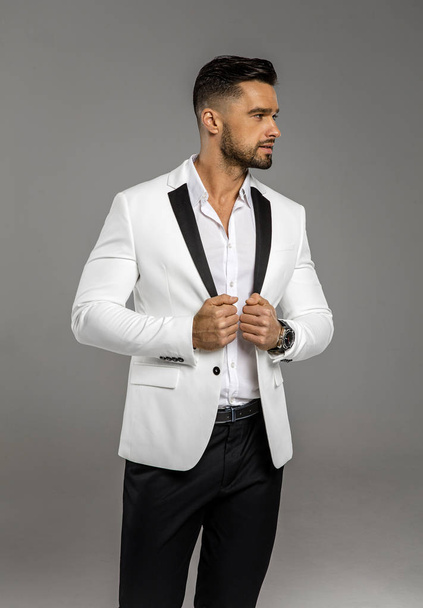 Handsome man wear white jacket - Foto, Imagen