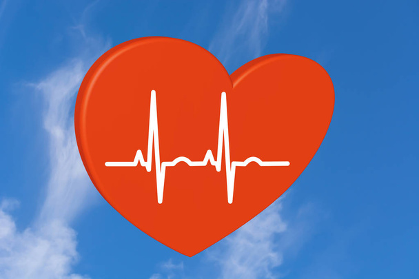 Κόκκινη καρδιά σε λευκό φόντο. Διάγραμμα ρυθμού παλμού. Ηλεκτροκαρδιογράφημα. Πρόληψη των καρδιακών παθήσεων, καθώς ένα 3d rendering. - Φωτογραφία, εικόνα