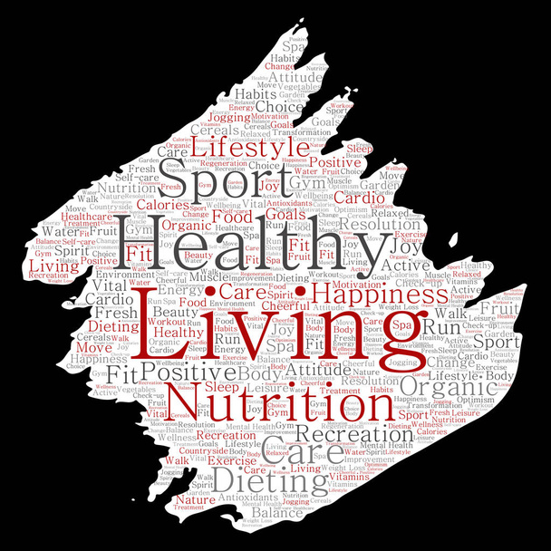 Vektor koncepční zdravého života pozitivní výživa sport barva štětce papíru slovo cloud izolované pozadí. Koláž štěstí péče, ekologické, rekreační cvičení, krásy, zásadní zdravotní wellness koncept - Vektor, obrázek