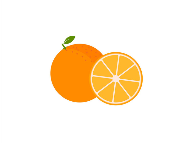 Set van verse rijpe halve sinaasappels met bladeren. - Vector, afbeelding