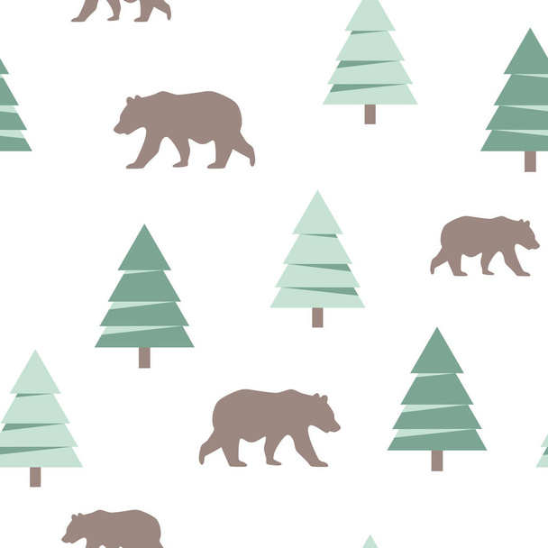 Vector naadloze patroon van bomen en beren. Zeer geschikt voor bosachtige thema's achtergrond illustraties, home decor, kinder fashion. - Vector, afbeelding