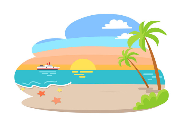 Tropical View Summer Seaside Vector Illustration - Вектор,изображение