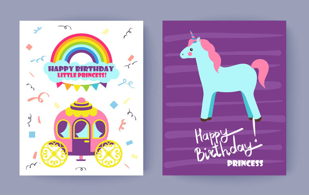 Happy Birthday Little Princess Colorful Poster - Vector, Imagen
