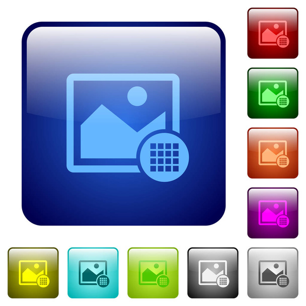 Піктограми кольорової палітри зображень у закругленому квадратному кольорі глянцевий набір кнопок
 - Вектор, зображення