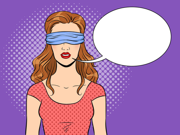 Blindfolded girl pop art vector illustration - Vector, Image