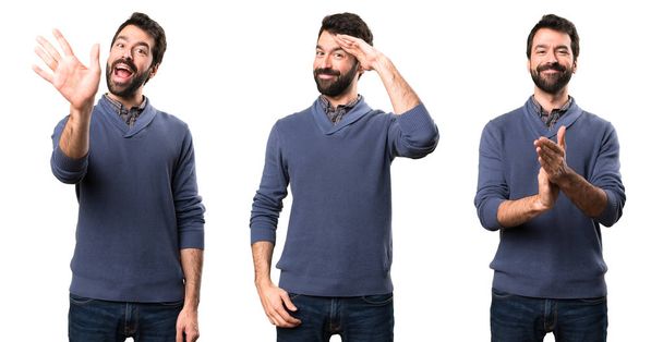 Set di bello bruna uomo con barba saluti
 - Foto, immagini