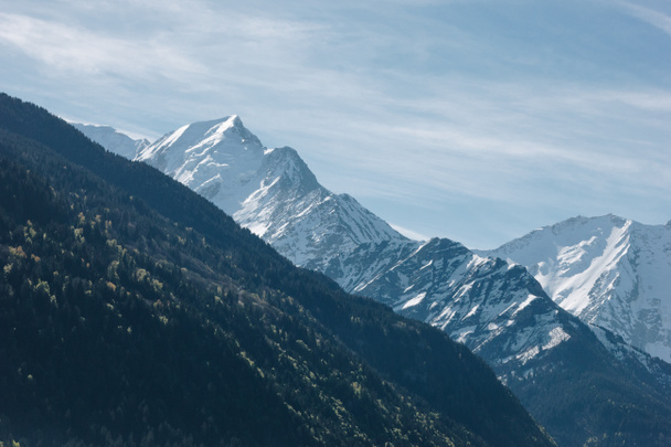 scenic view of majestic mountain peaks at sunny day, mont blanc, alps - Photo, Image