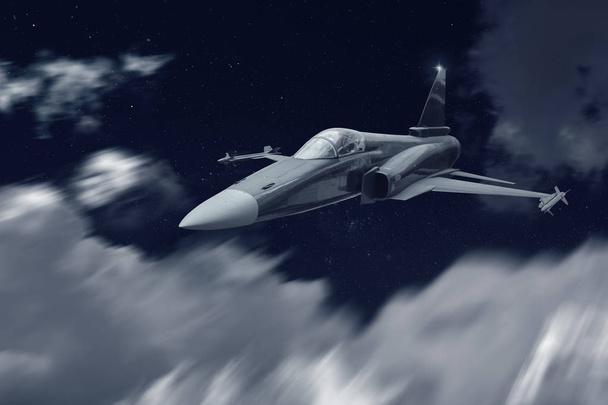 Avion de chasse à réaction volant de nuit pour une mission d'attaque secrète
 - Photo, image