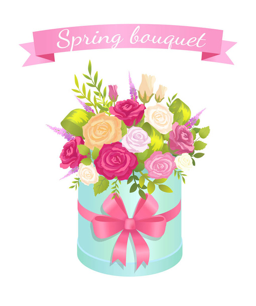 Spring Bouquet of Rose Flowers Pink Red and White - Vector, Image