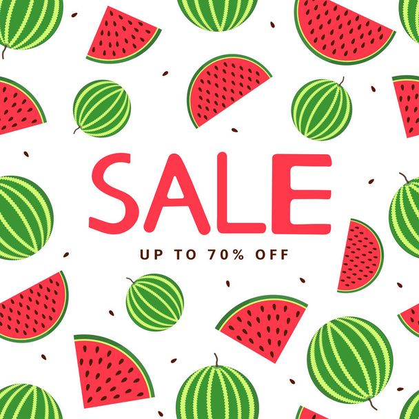 Verkaufsposter, Banner mit bunten Wassermelonen auf weißem Hintergrund. Vektorillustration - Vektor, Bild