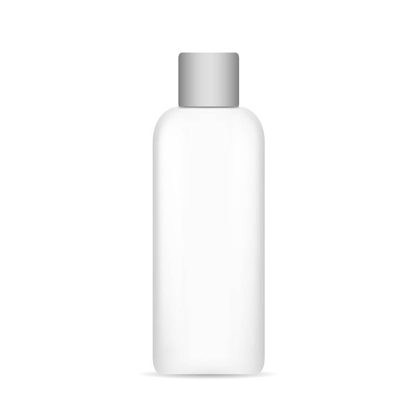 Vector realistic image (mock-up, layout) of plastic packaging for cosmetics, white with a dark lid. Bottle for liquid substances. The image is created using the gradient mesh. EPS 10. - Vecteur, image