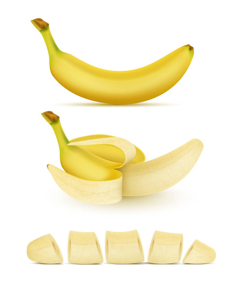Vector set of yellow bananas, sweet tropical fruit - ベクター画像