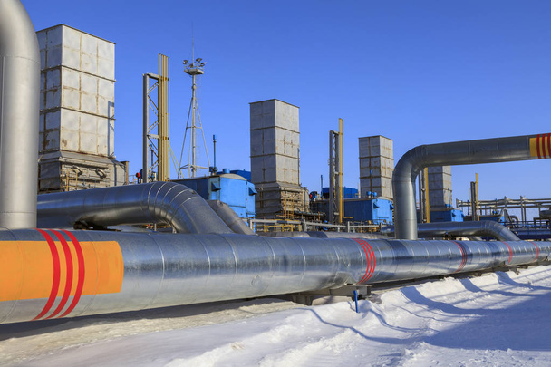 Oil, gas industry. Gas booster compressor station, gas transportation plant - Photo, Image