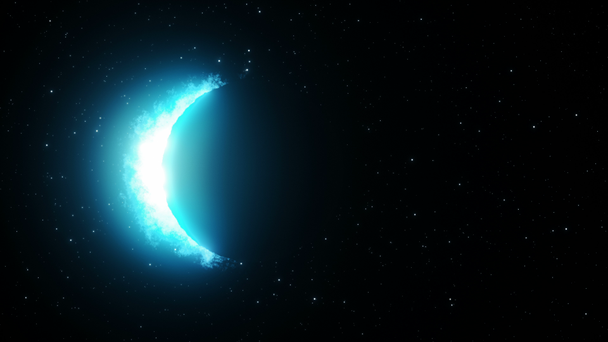 Ένα όμορφο φουτουριστικό φωτεινό πλήρη ηλιακή έκλειψη, η Σελήνη καλύπτει πλήρως τον ήλιο - Πλάνα, βίντεο