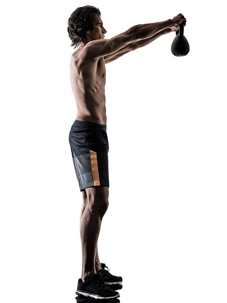 man fitness weitghs training exercises isolated silhouette white - Valokuva, kuva