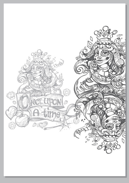 Queen. A template with fairy-tale characters for creating posters, covers, brochures. - Vector, Imagen