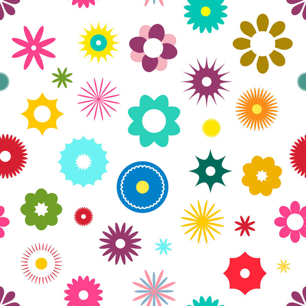 Seamless Flowers Pattern Vector Flat Design Illustration. Colorful Flower Backdrop Suitable for Web Graphic Designs and Prints. - Vector, Image