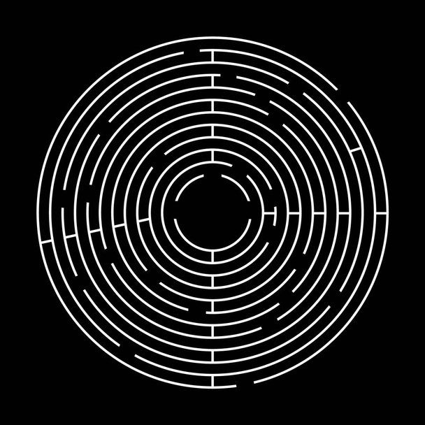 Circle Maze on Black Background. Top View Vector Labyrinth Concept. - Vector, Image