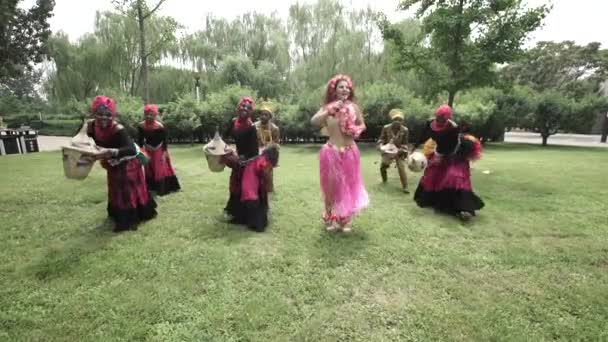 african women dancing a folk dance in traditional costumes and sing - Footage, Video