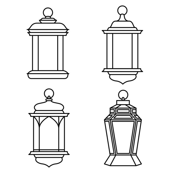 Set of Ramadan Lanterns, vintage Arabic lantern lamps isolated on white background.  Black lantern for Ramadan and Eid days-Vector Illustration. - Vector, Image