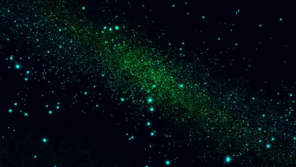Animação abstrata espaço estilizado com partículas coloridas em movimento em um computador de fundo escuro render
 - Filmagem, Vídeo