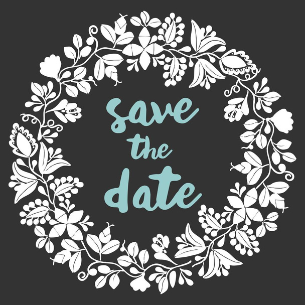 Save the date vector card with wreath - Vector, afbeelding