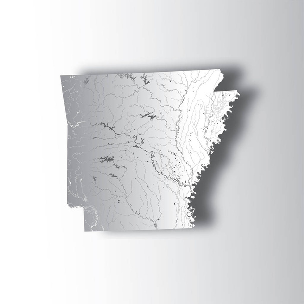 Американские штаты - карта Арканзаса с эффектом пореза бумаги. Сделано вручную. Показаны реки и озера. Посмотрите, пожалуйста, на мои другие изображения картографических серий - все они очень подробны и тщательно нарисованы от руки.
. - Вектор,изображение