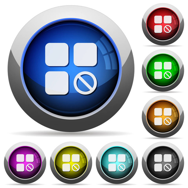 Component disabled icons in round glossy buttons with steel frames - Vector, Imagen