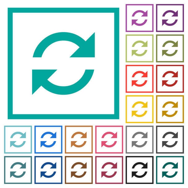Vernieuwen van pijlen egale kleur pictogrammen met Kwadrant frames op witte achtergrond - Vector, afbeelding