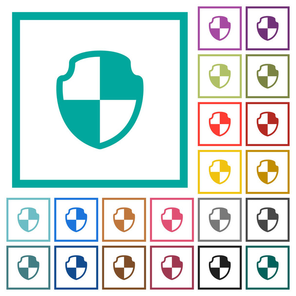 Escudo iconos de color plano con marcos de cuadrante sobre fondo blanco
 - Vector, imagen