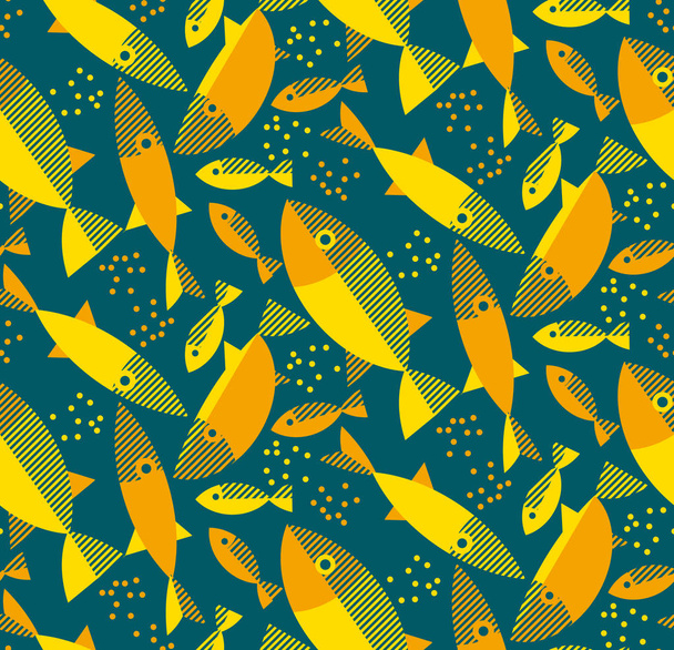 Gold Fisch nahtlose Muster in Retro-Farbe. - Vektor, Bild