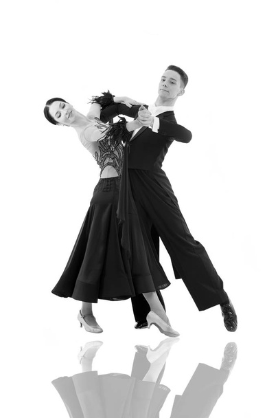 ballroom dance couple in a dance pose isolated on white - Φωτογραφία, εικόνα