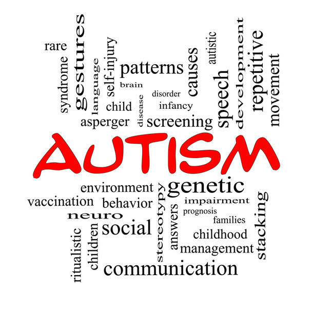 Слово "аутизм" в красных шапках
 - Фото, изображение