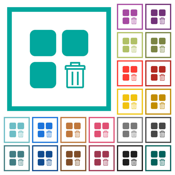 Eliminar los iconos de color plano componente con marcos de cuadrante sobre fondo blanco
 - Vector, imagen