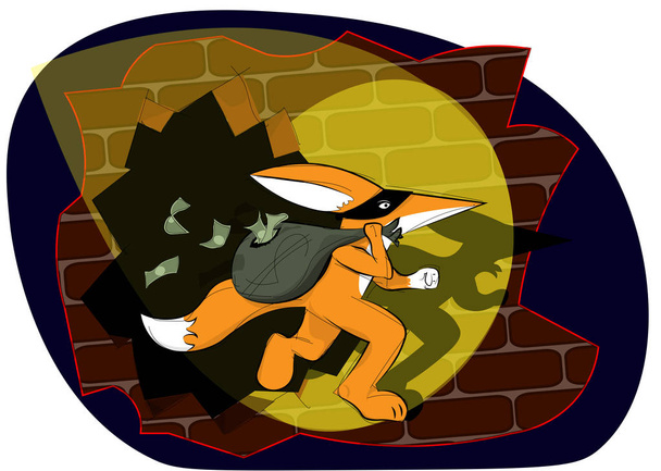 Mr. Fox menekül egy zsák pénzt lopott a Bank. - Vektor, kép