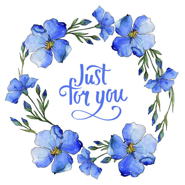 Blue flax. Floral botanical flower. Frame border ornament square. Aquarelle wildflower for background, texture, wrapper pattern, frame or border. - Фото, зображення