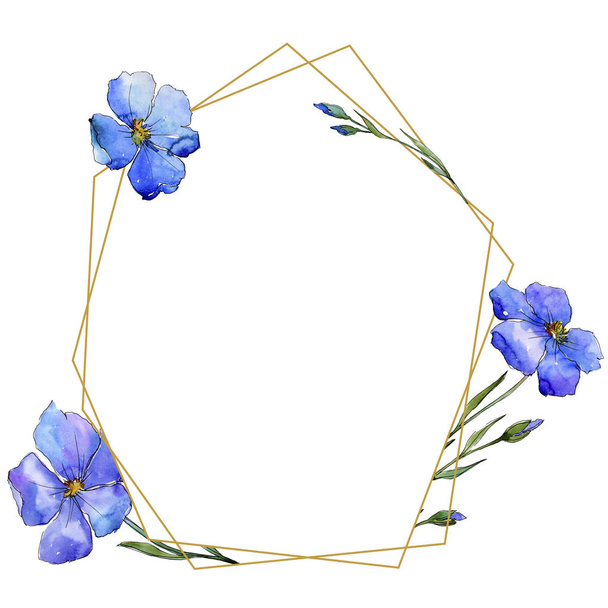 Blue flax. Floral botanical flower. Frame border ornament square. Aquarelle wildflower for background, texture, wrapper pattern, frame or border. - Foto, Imagen