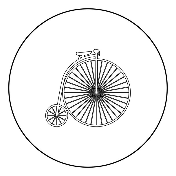 Ρετρό ποδήλατο μαύρο εικονίδιο κύκλος περίγραμμα εικονογράφηση διάνυσμα απομονωμένες - Διάνυσμα, εικόνα