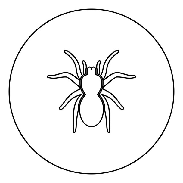 Spider or tarantula black icon in circle outline vector illustration isolated - Vector, Image