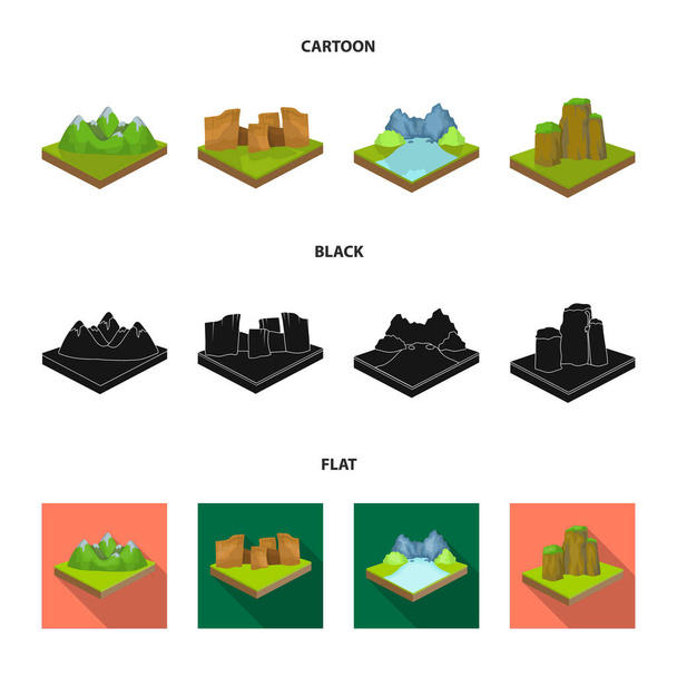 Mountains, rocks and landscape. Relief and mountains set collection icons in cartoon,black,flat style isometric vector symbol stock illustration web. - Вектор, зображення