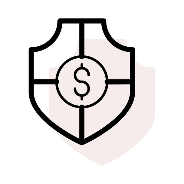 Protecting shield with dollar coin on white background with beige shadow - Вектор, зображення