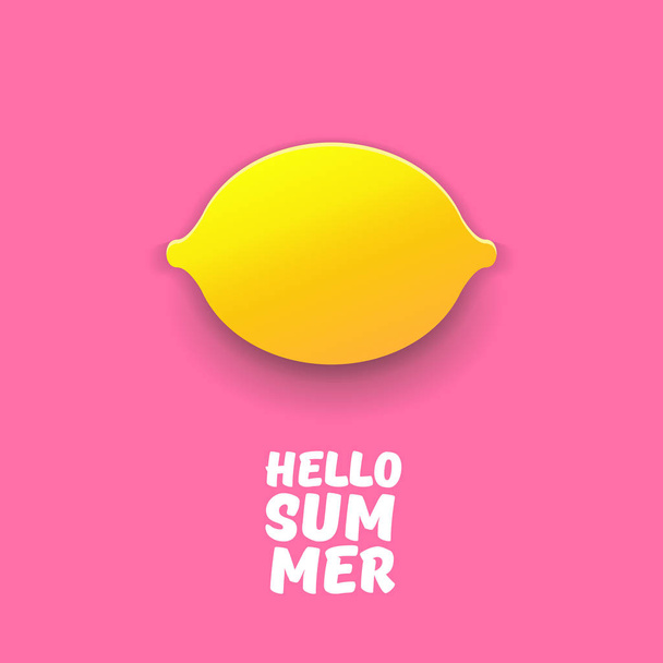Vector Hello Summer Beach Party Flyer Design template with fresh lemon isolated on soft pink background. Hello summer concept label or poster with orange fruit and typographic text. - Vector, imagen