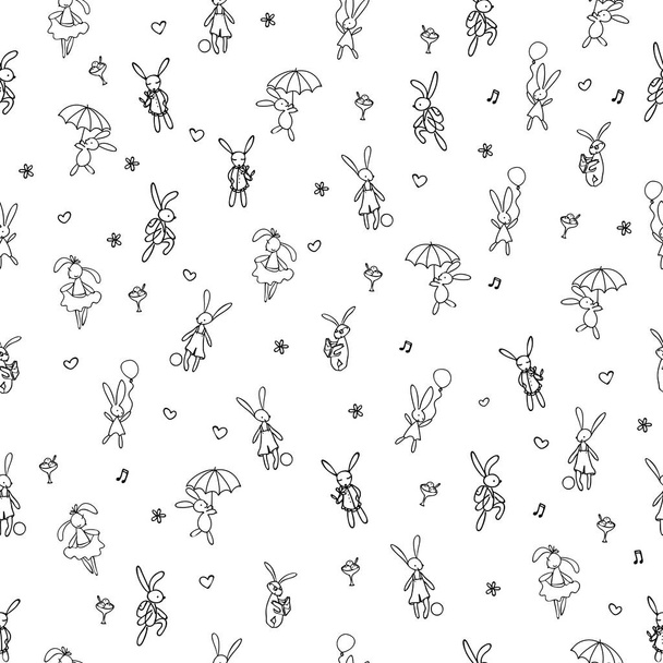 Happy Bunny nahtlose Umrisse Hintergrund Vektormuster - Vektor, Bild