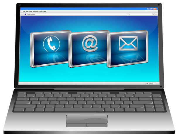 Laptop con tre blu contattaci pulsante - Illustrazione 3D
 - Foto, immagini