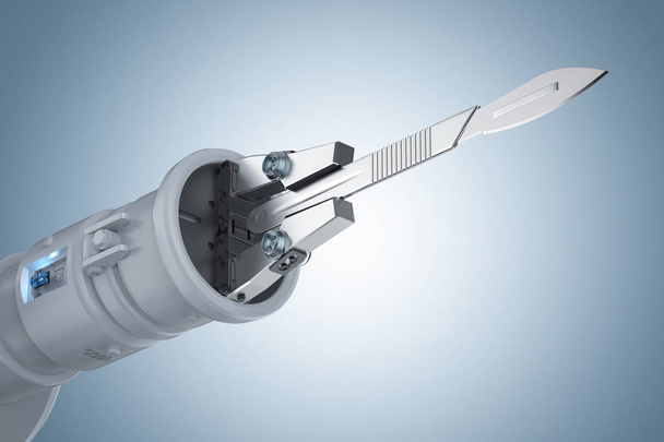 3d rendering robot mano tenendo bisturi o coltello chirurgico
  - Foto, immagini