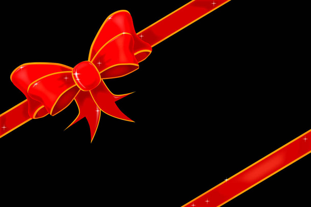 A silk ribbon as found on a Christmas or birthday present set over a black background - Vector, Image