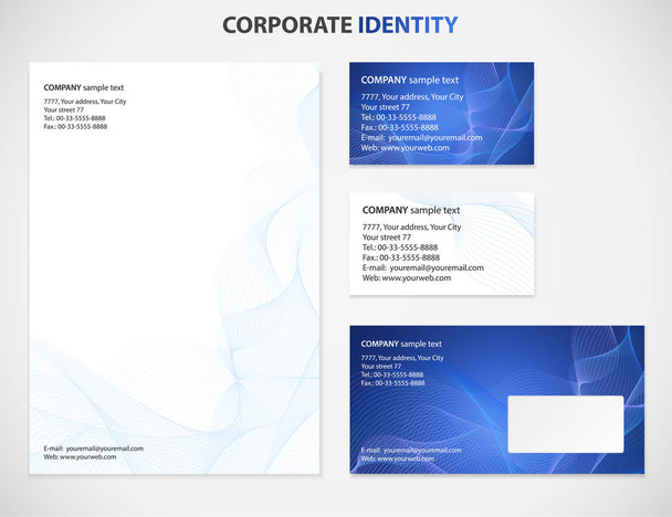 Business style template with Blue Guilloche pattern white abstract background, useful for presentation, business card, envelope or  documents. Vector design layout with fine lines - Vektori, kuva