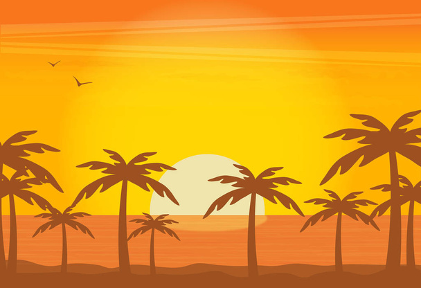 Palm trees on coastline on sunset background  - Vetor, Imagem