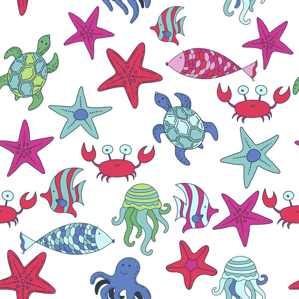 nyári vektor varrat nélküli mintát a tengeri kagylókból - Vektor, kép