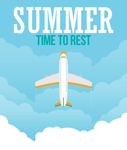 Summer time to rest poster with plane, travel concept - Vector, Imagen